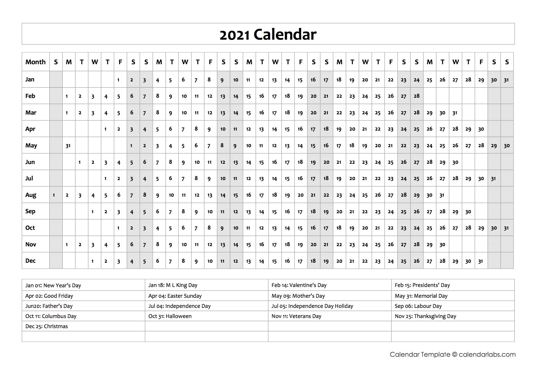 Calendar At A Glance 2021 Printable | Free Letter Templates