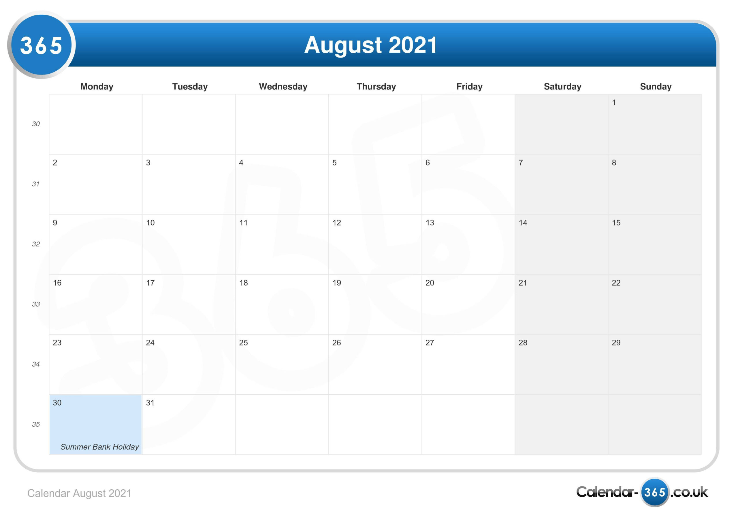 Calendar August 2021