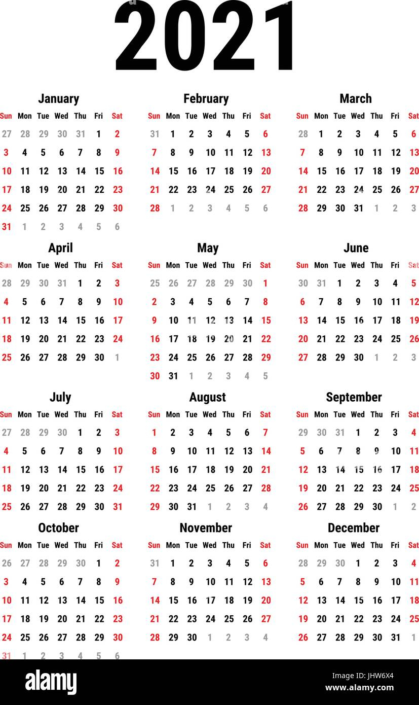 Calendar For 2021 Stock Vector Image &amp; Art - Alamy