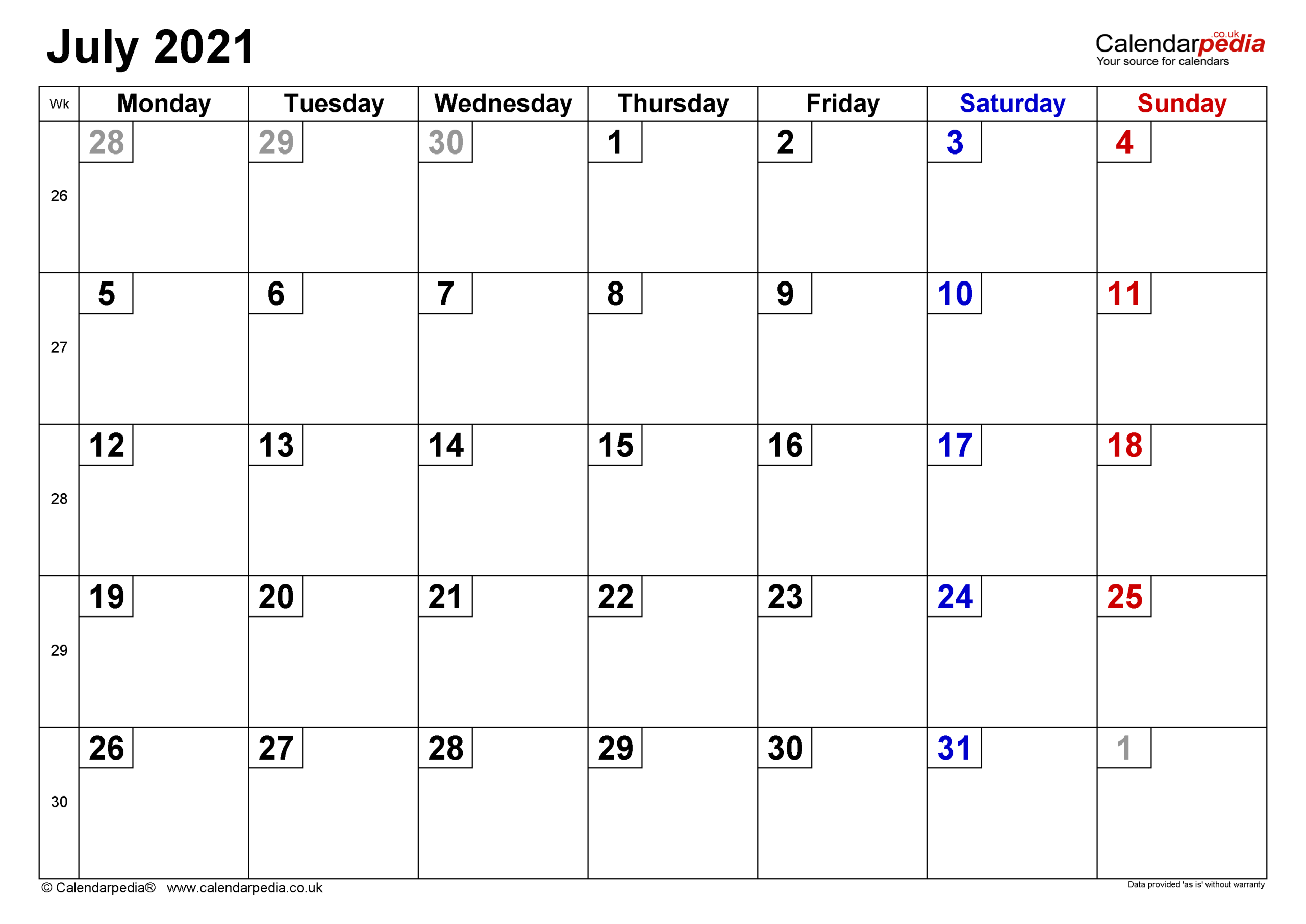 Calendar July 2021 Uk With Excel Word And Pdf Templates