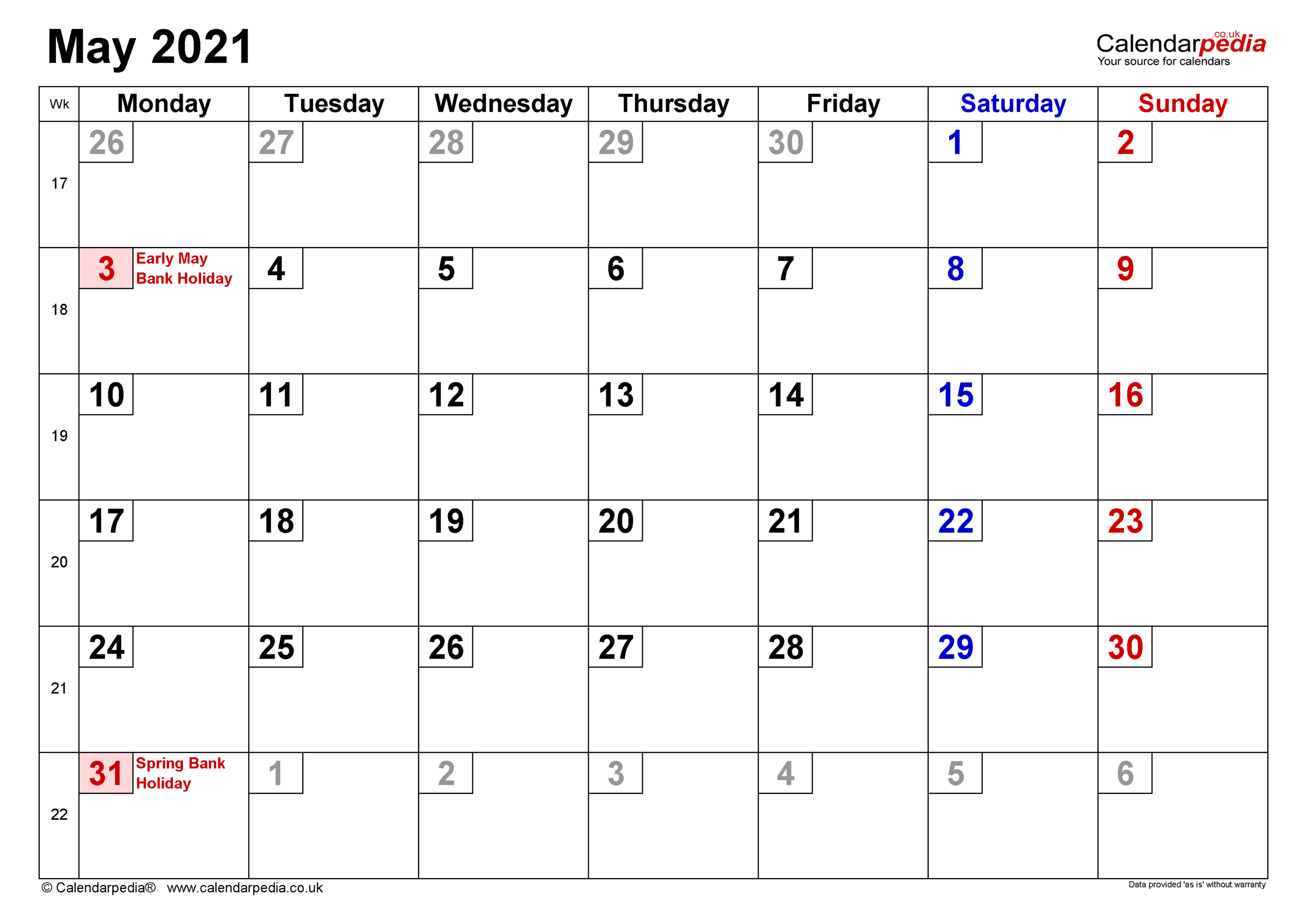 Calendar May 2021 Uk | 2021 Calendar