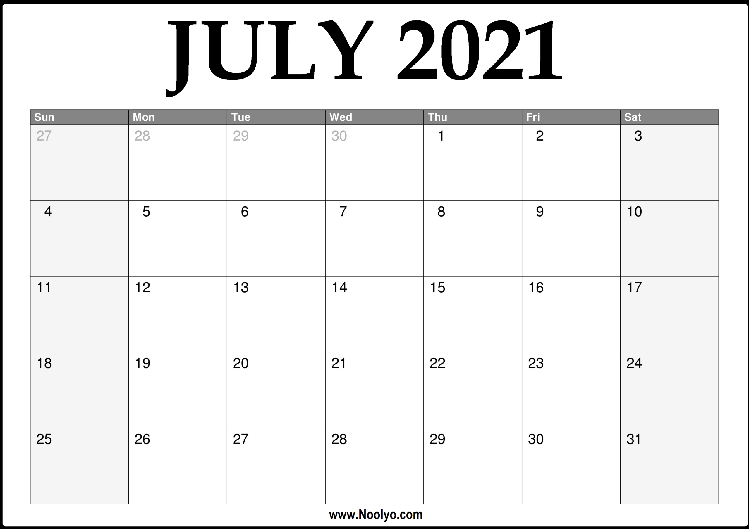 Calendar Of 2021 July | Academic Calendar