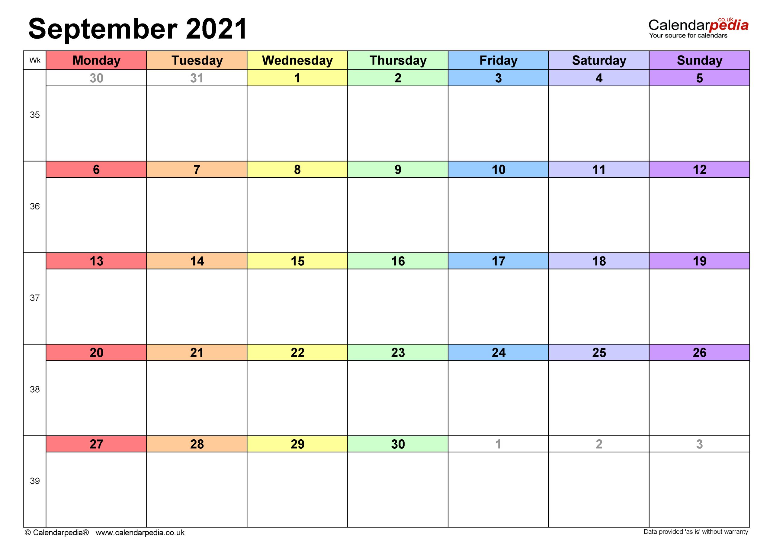 Calendar September 2021 Uk With Excel Word And Pdf Templates