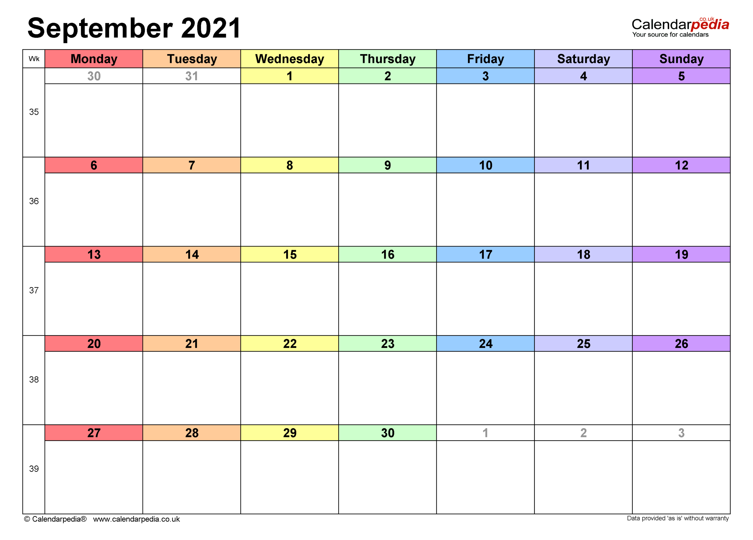 Week 13 Calendar 2021