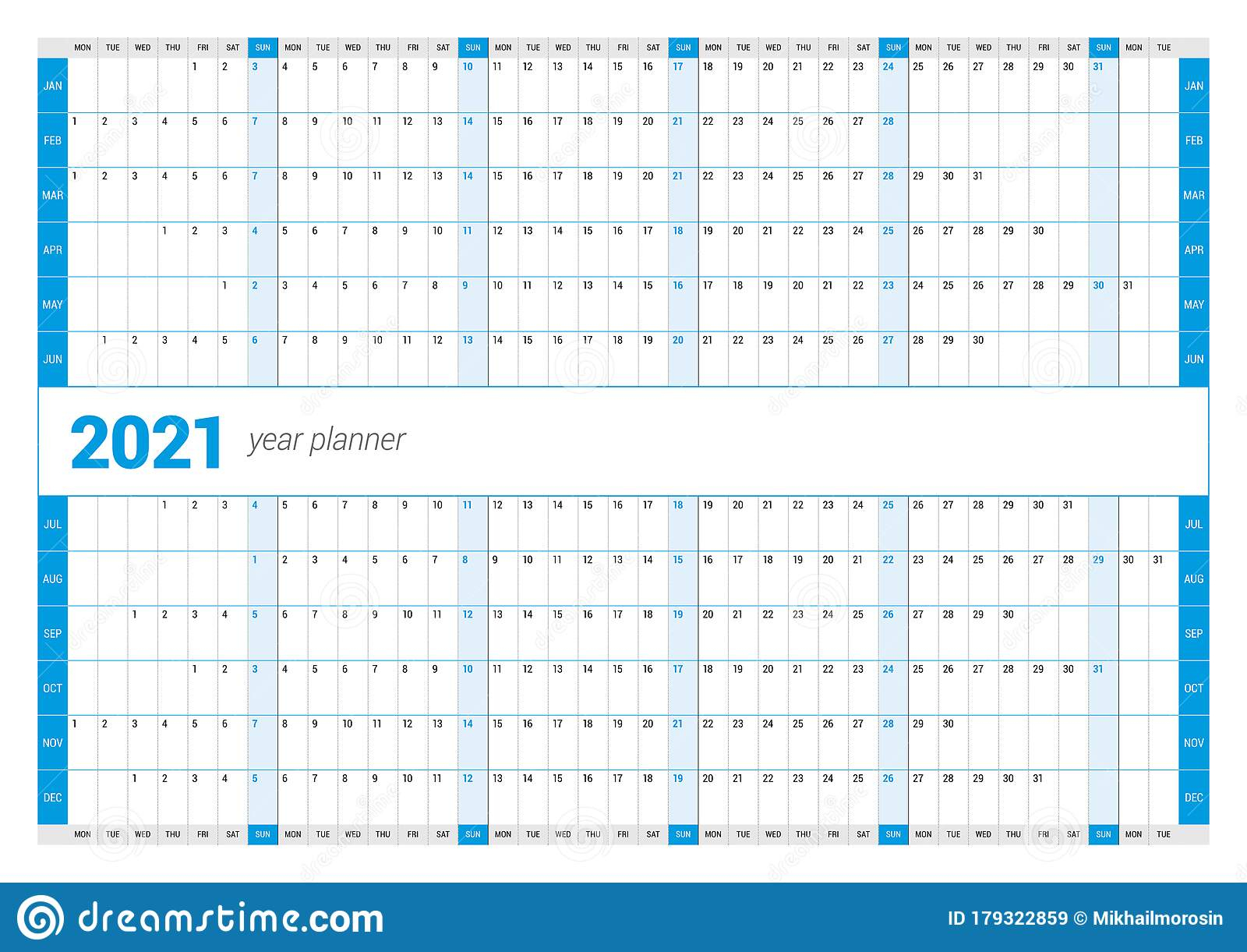 Calendar Yearly Planner Template For 2021. Printable