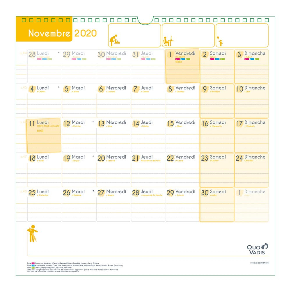 Calendrier Mensuel Quo Vadis 30X30Cm Family Planner 2020