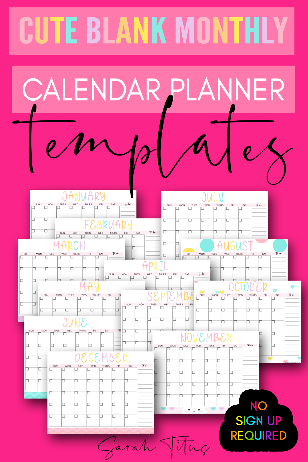Carolina: Free Printable Planner 12 Month Cute Blank May