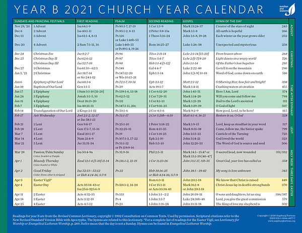 Church Year Calendar 2021 Year B | Cokesbury