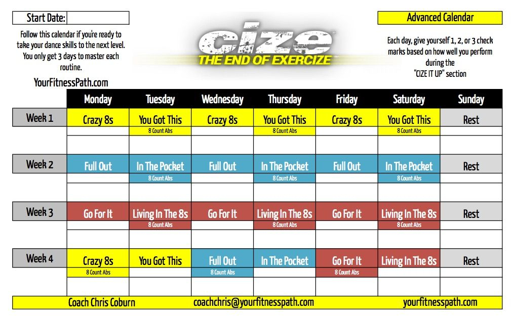 Cize Workout Calendar | Cize Workout Workout Calendar