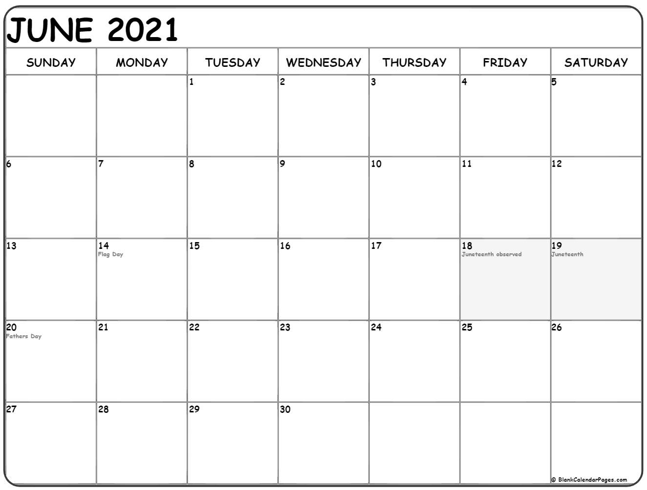 Collection Of June 2021 Calendars With Holidays