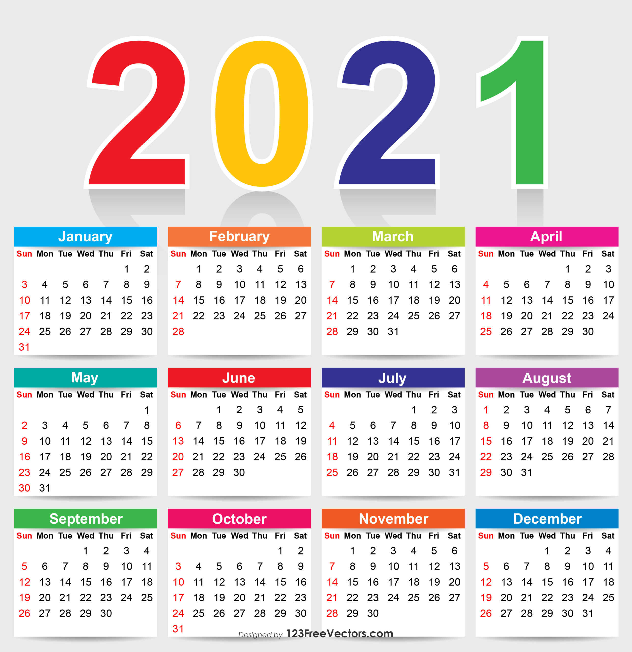 Colorful 2021 Printable Calendar | 2021 Printable Calendars