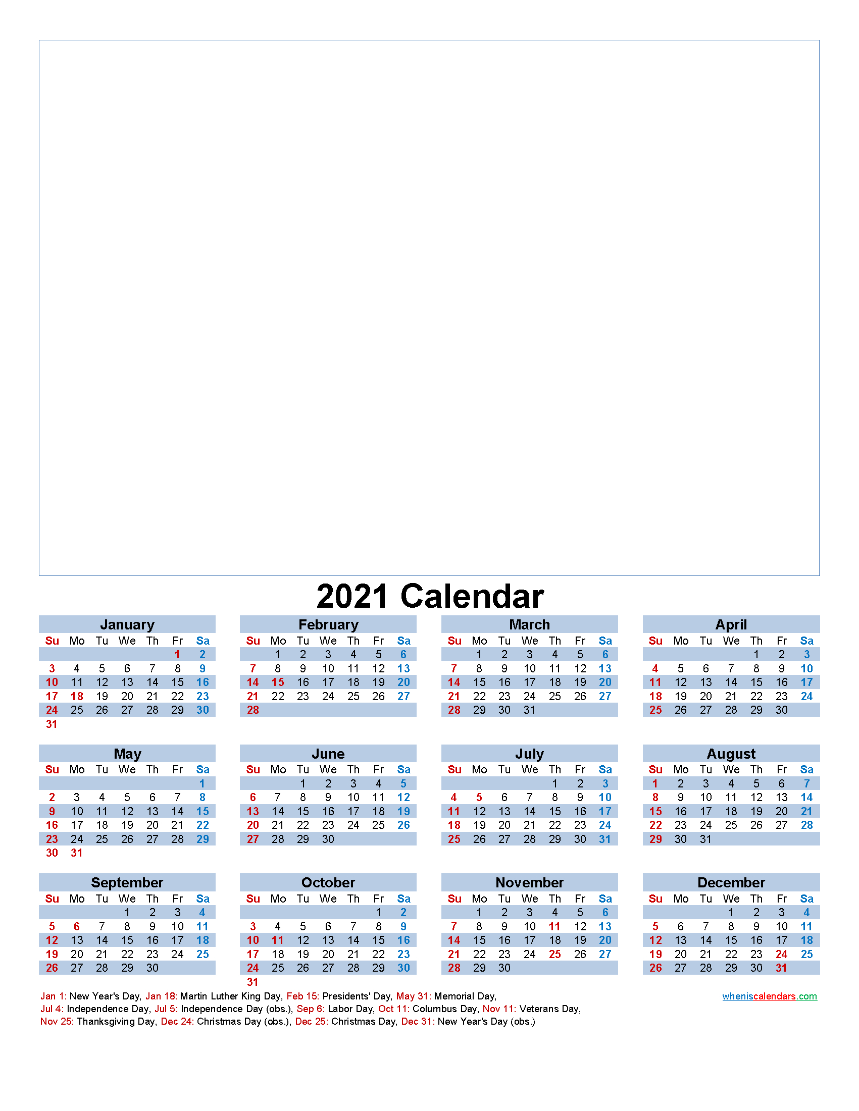 Custom Photo Calendar 2021 Word Pdf - Template No.f21Y37