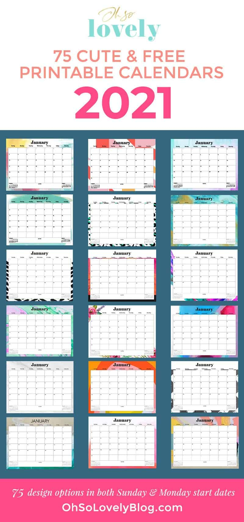 Cute 2021 Printable Blank Calendars : Custom Editable 2021