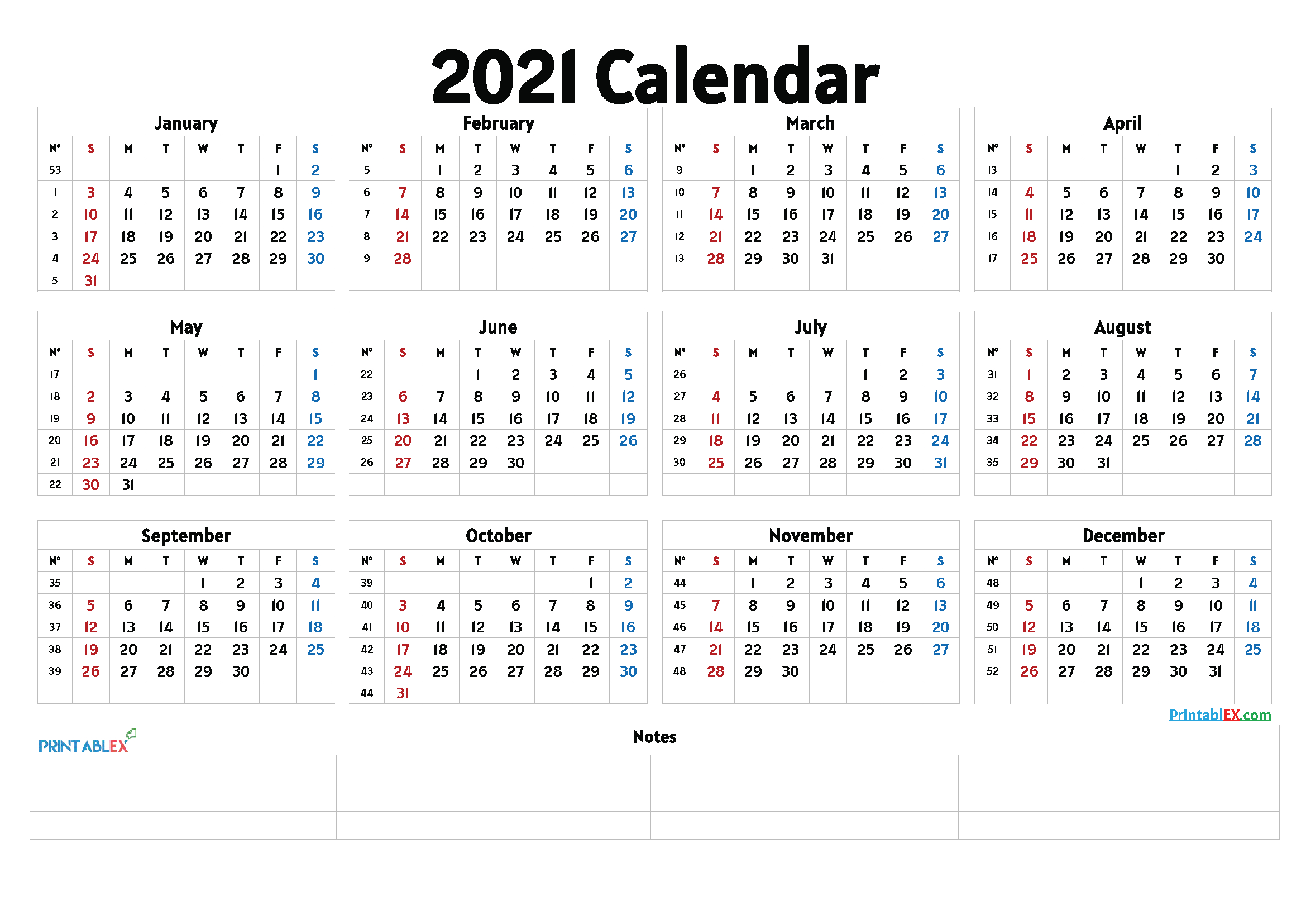 Cute 2021 Printable Calendar