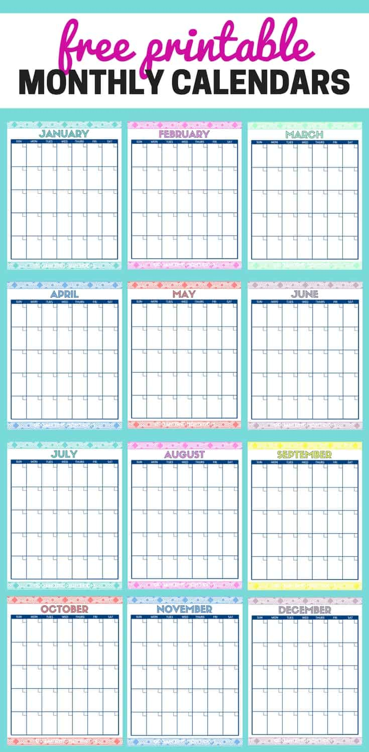 Cute Free Printable Monthly Calendars - Organizing Moms