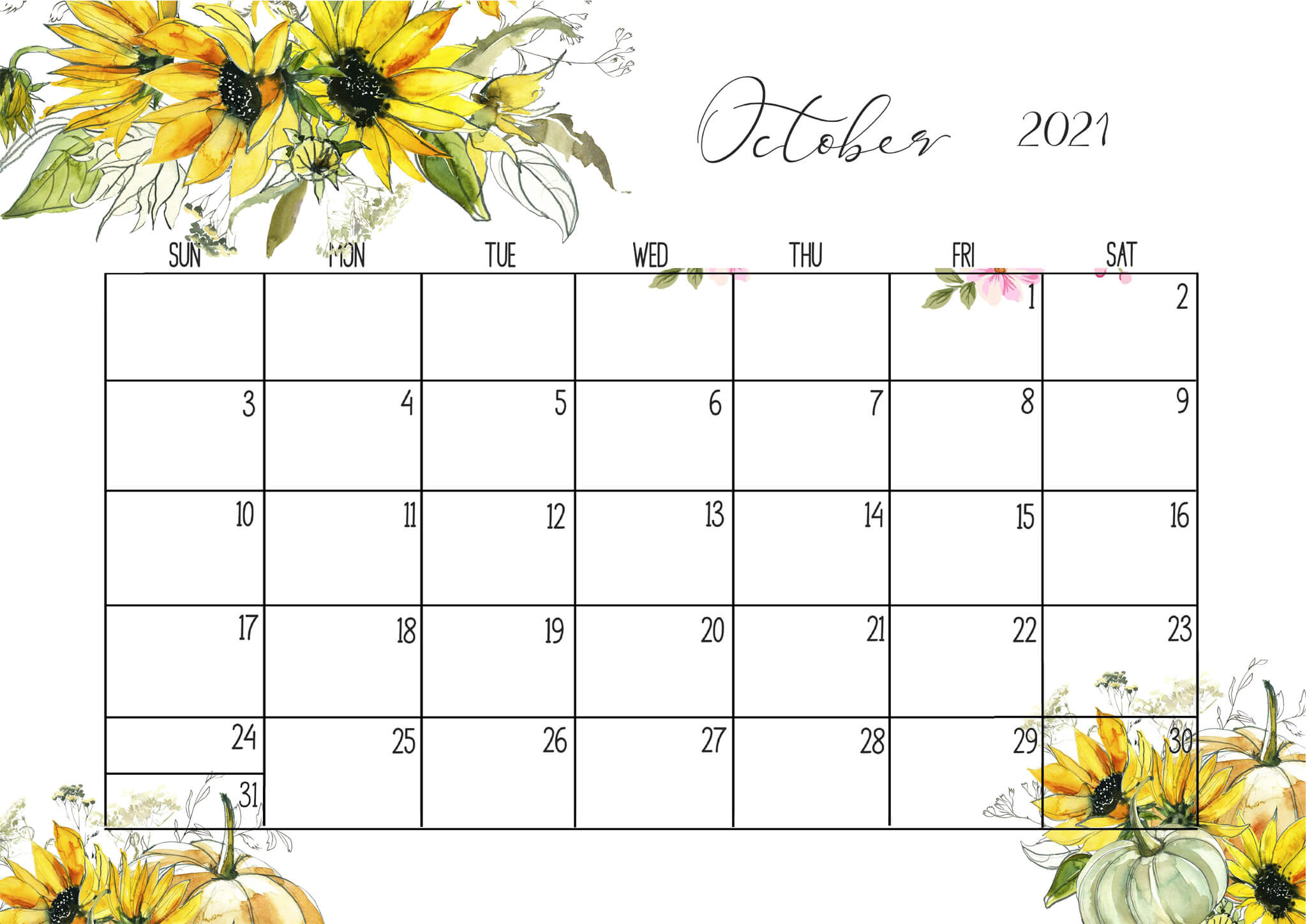 Cute October 2021 Calendar Desk &amp; Wall - Time Management