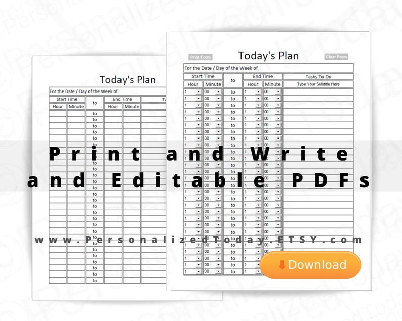 Daily Planner With Time Slots Download Editable Blank