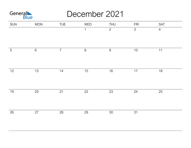 December 2021 Calendar (Pdf Word Excel)