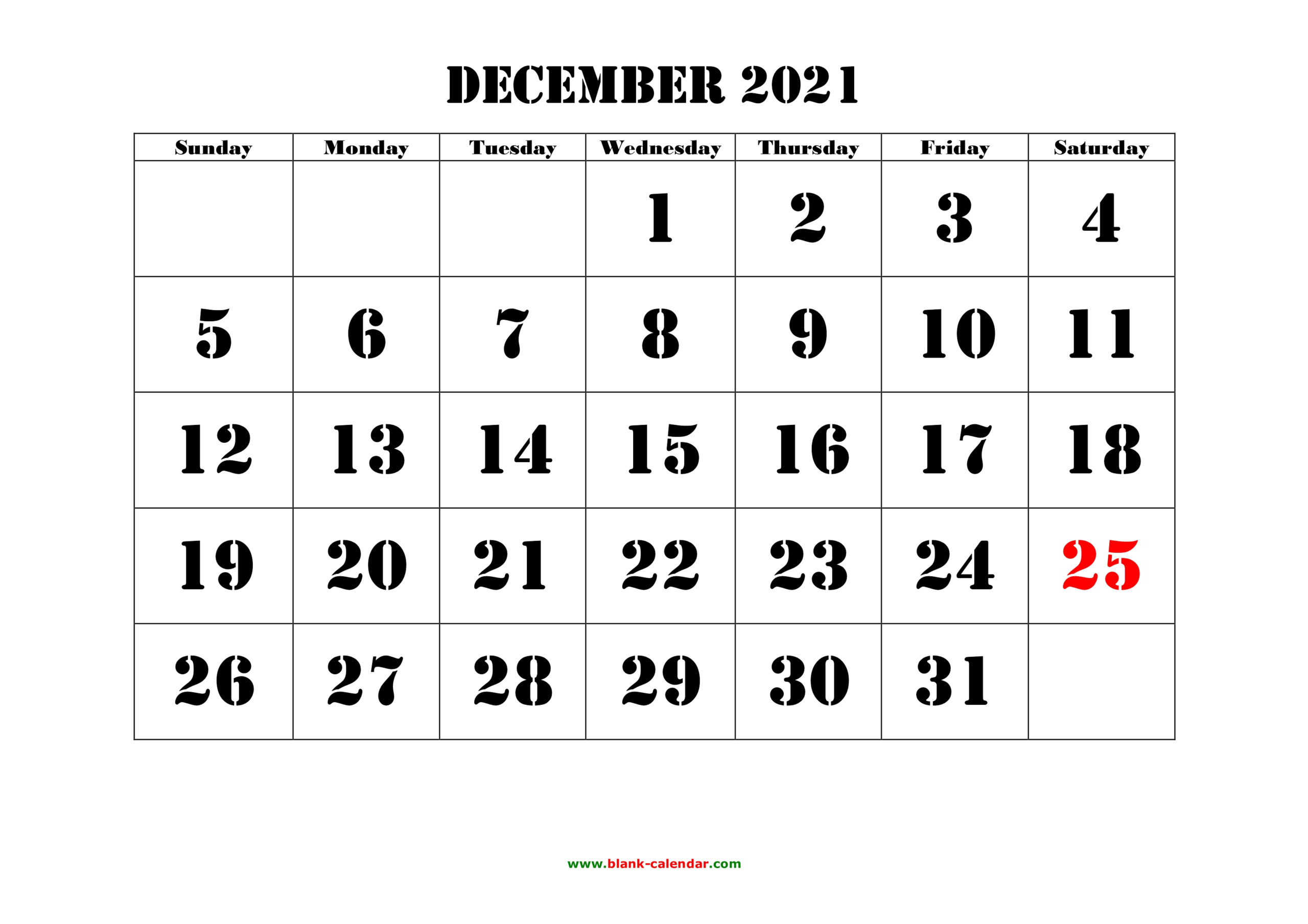 December 2021 Holiday Calendar | Printable March