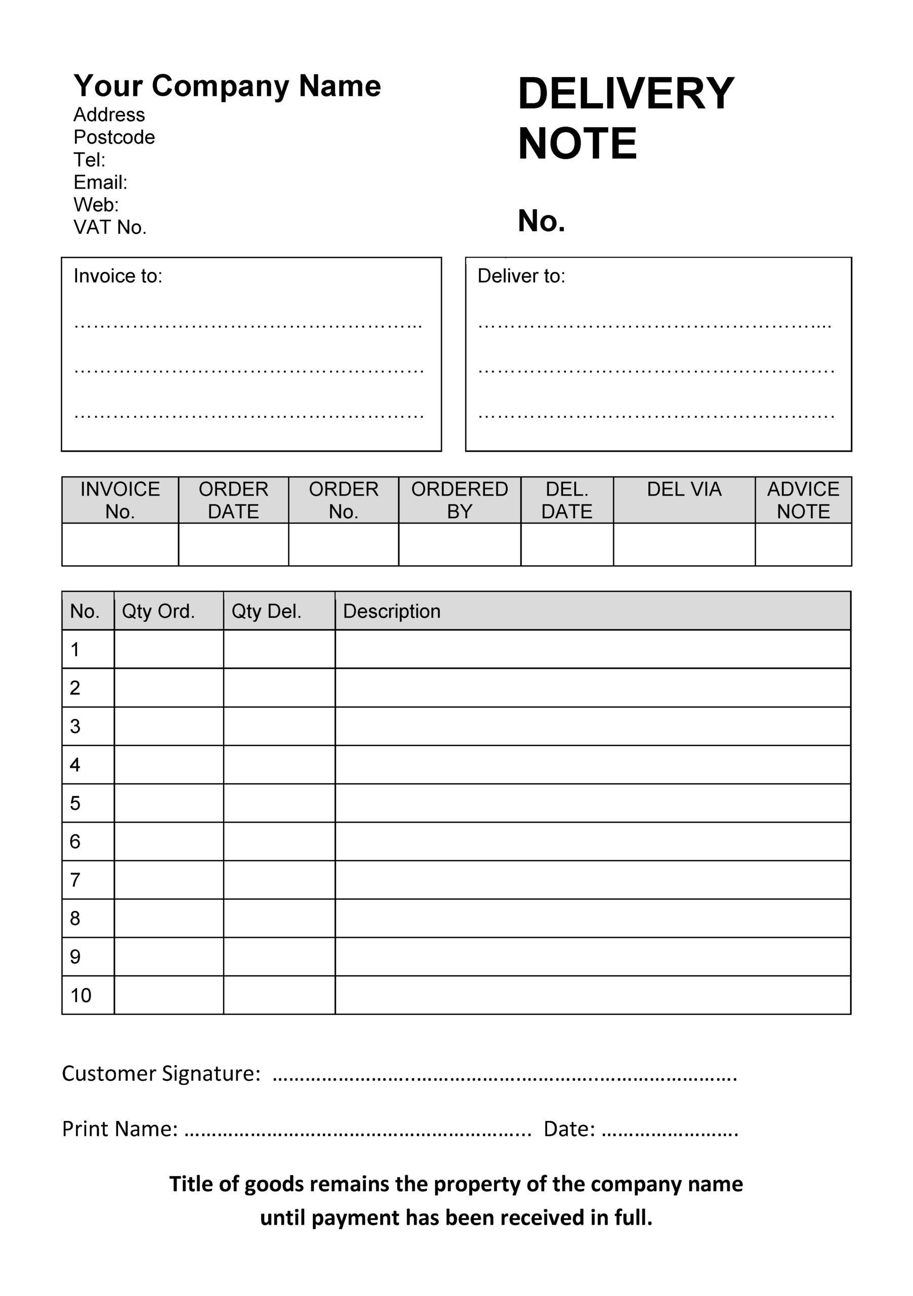 Delivery Note Template Excel | Qualads
