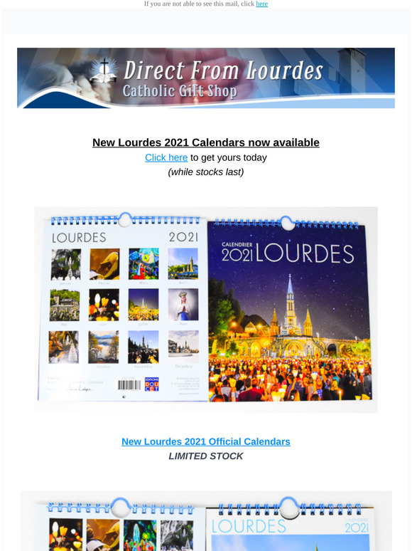 Direct From Lourdes: New Lourdes 2021 Calendars + 20% Off