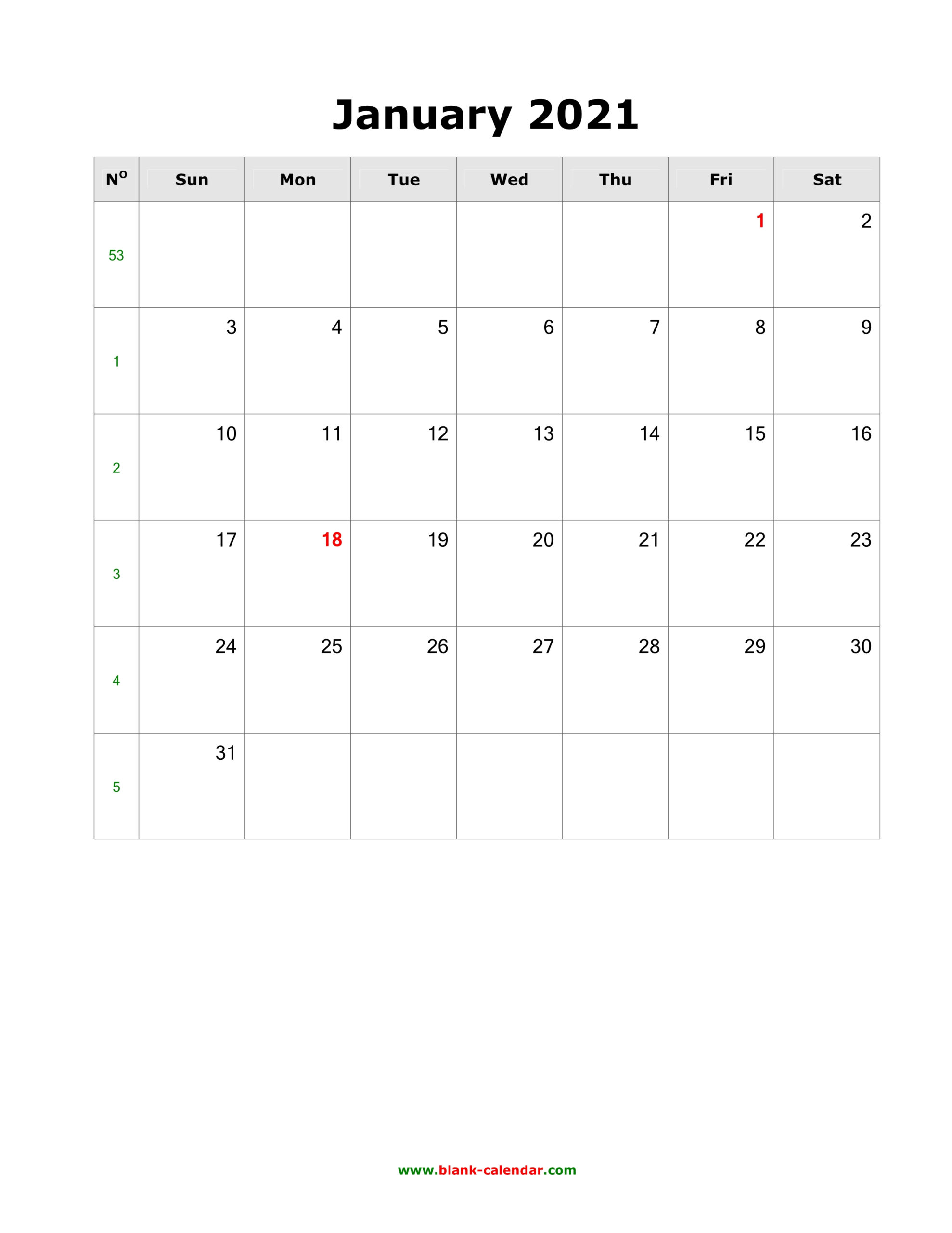 Download Blank Calendar 2021 (12 Pages One Month Per Page