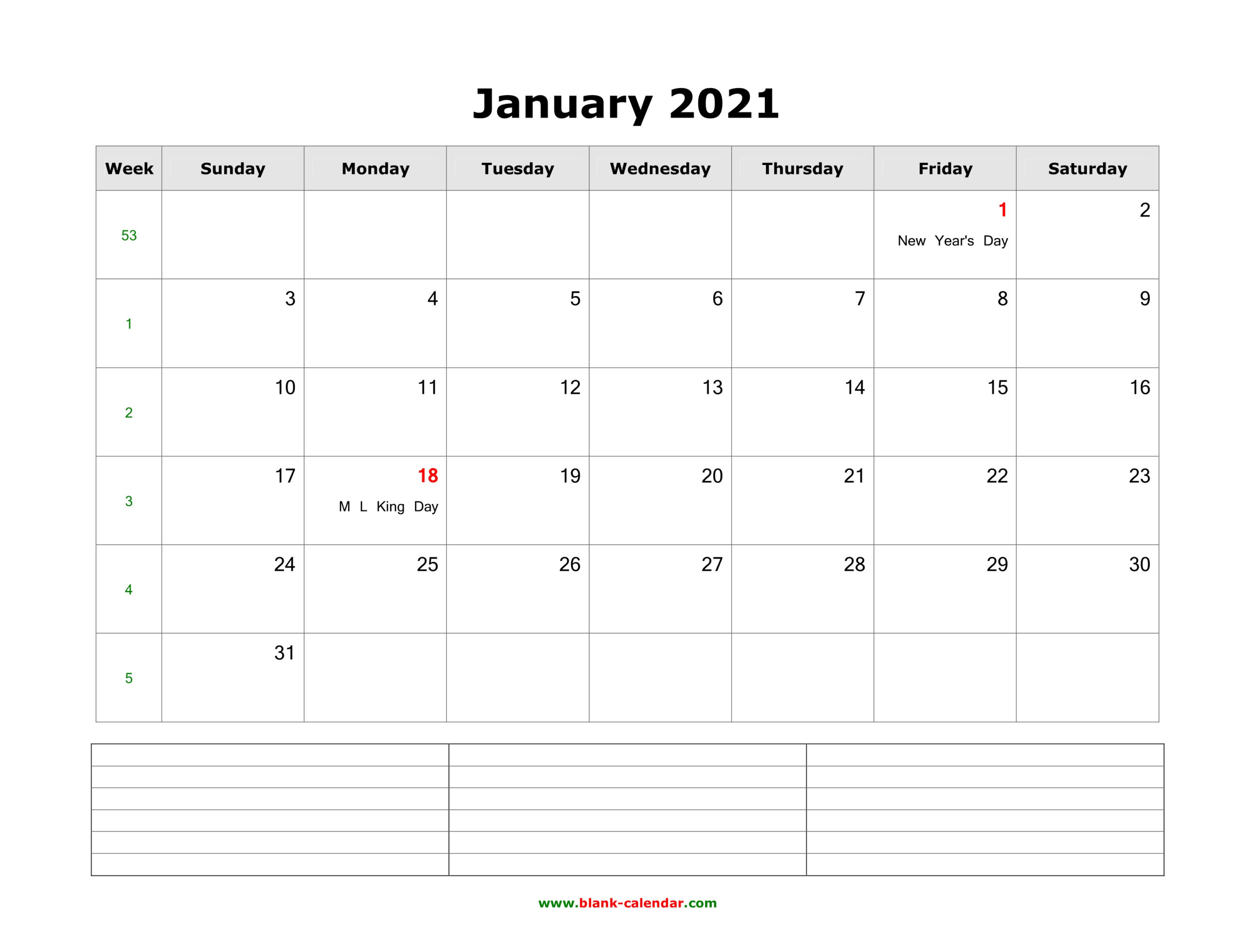 Download Blank Calendar 2021 With Space For Notes (12