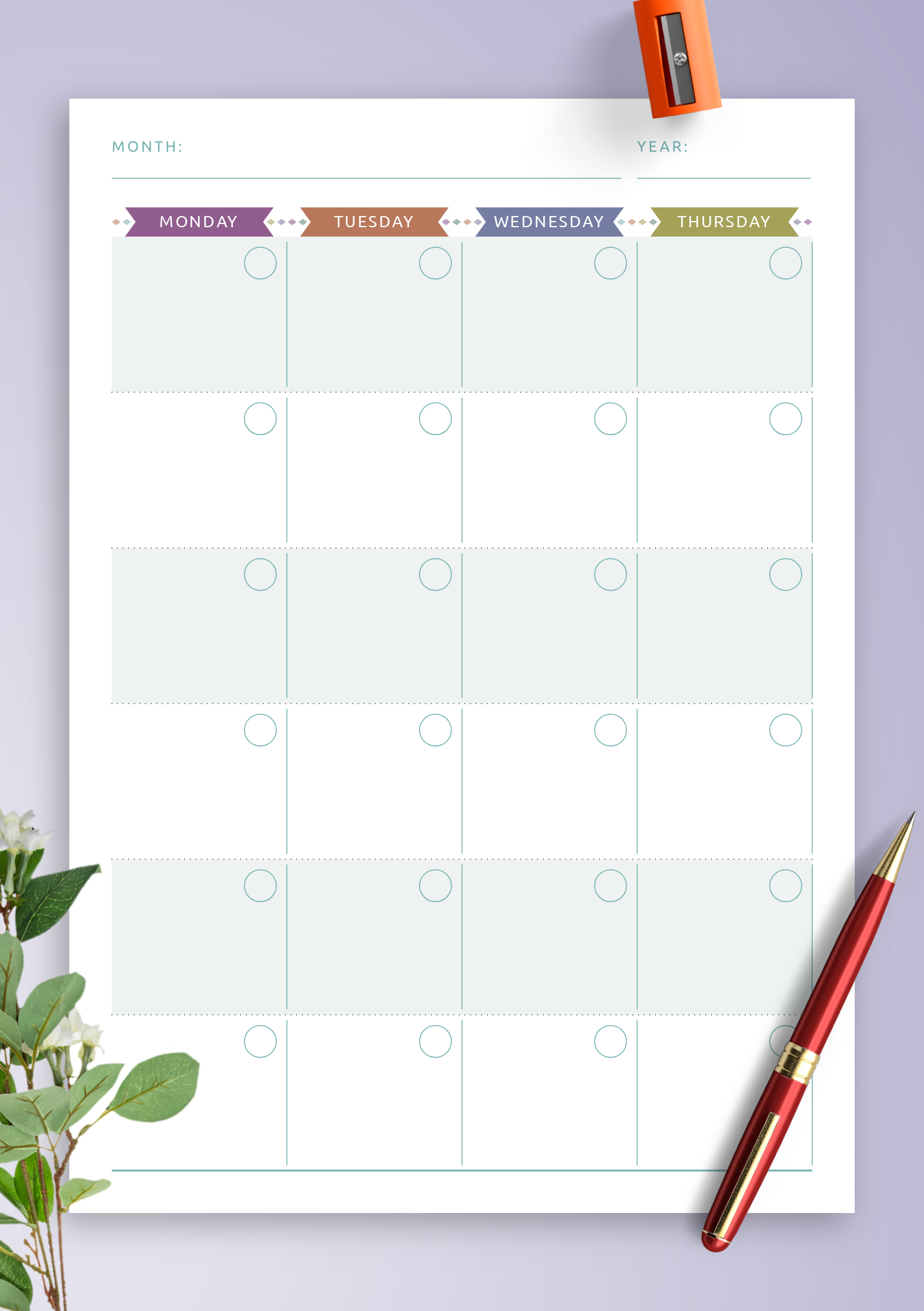 Free Monthly Calendar