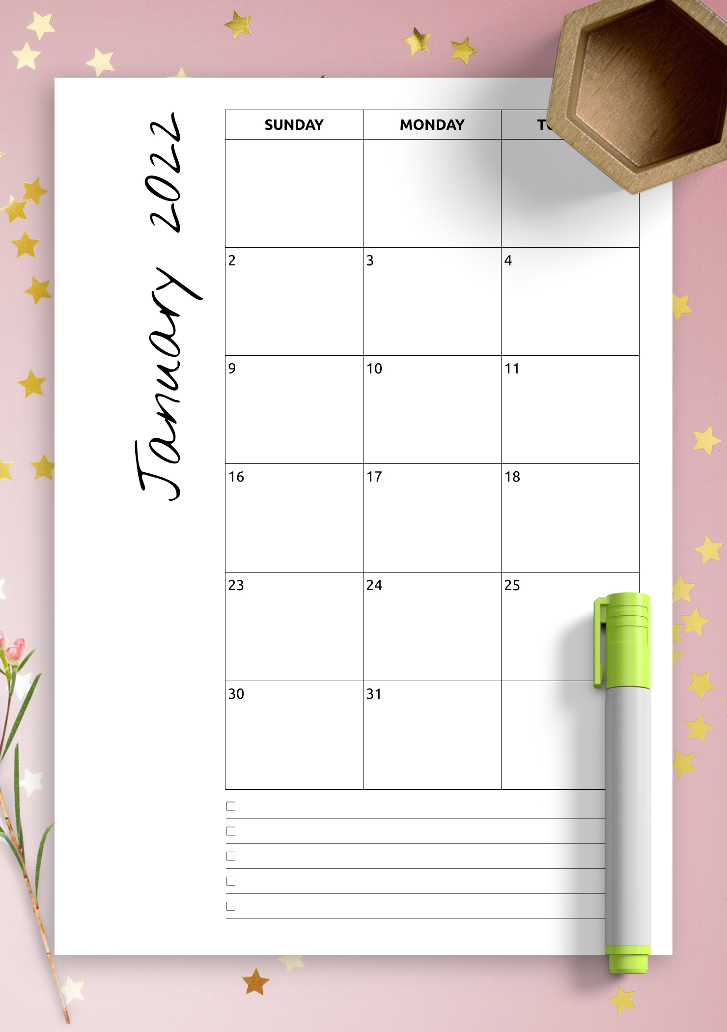 Download Printable Monthly Calendar With Notes Pdf