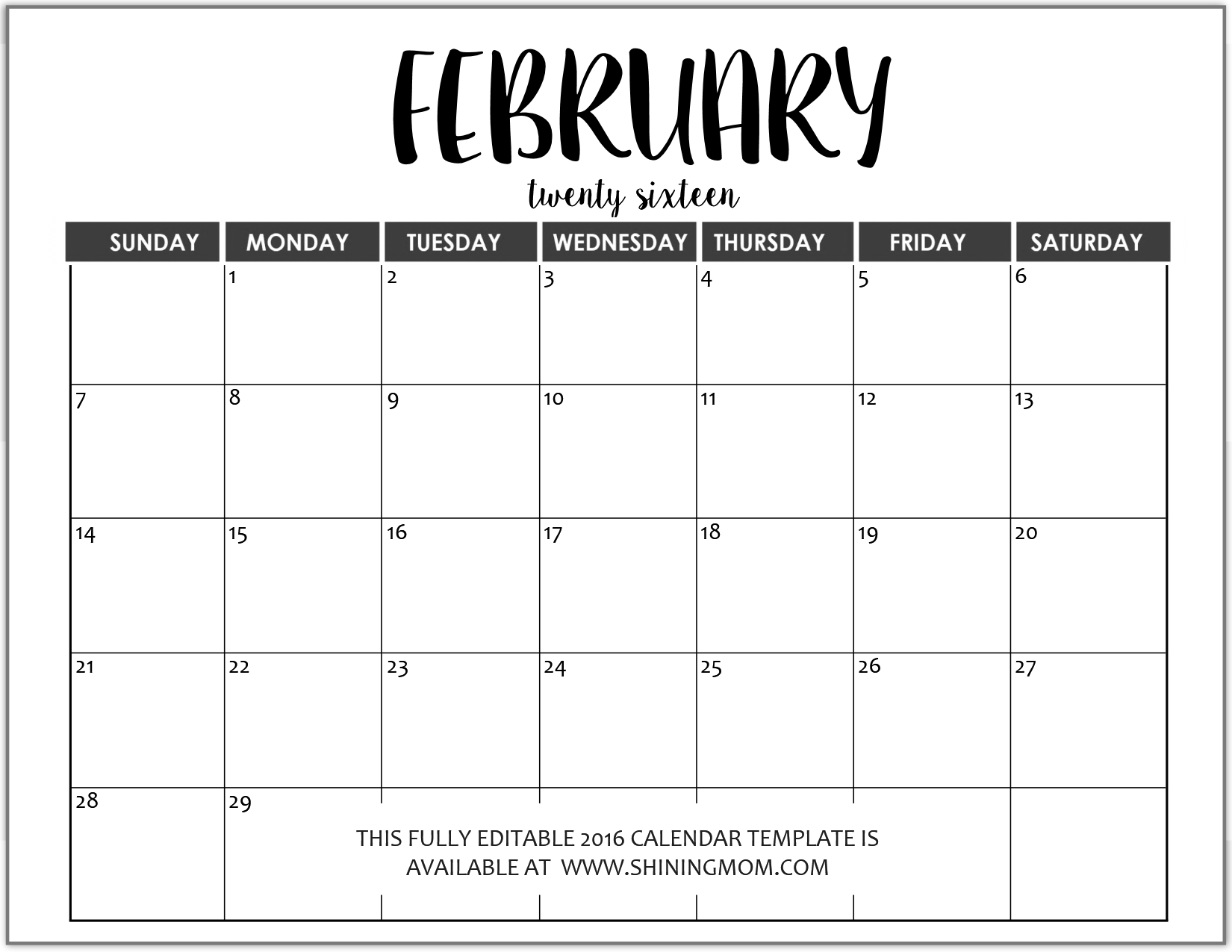 Calendar 2021 Editable Printable