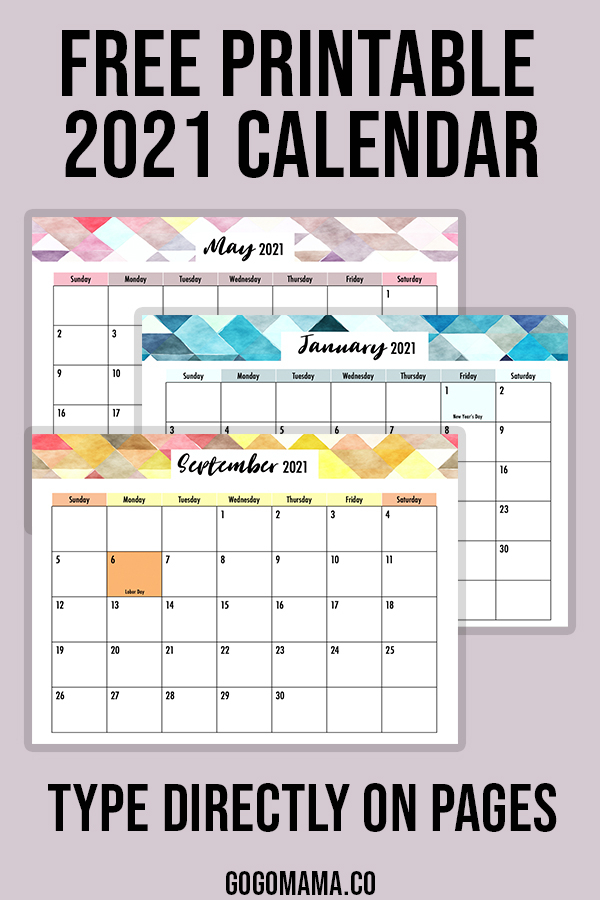 Editable 2021 Calendar Printable - Gogo Mama