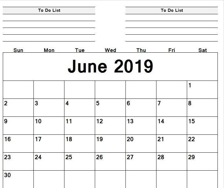 Editable June 2019 Calendar Printable Fillable Template