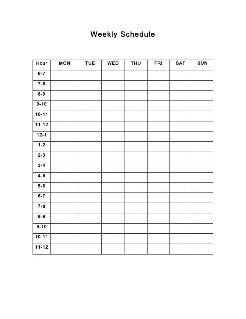 Editable Weekly Schedule Template - Pdf Format | E