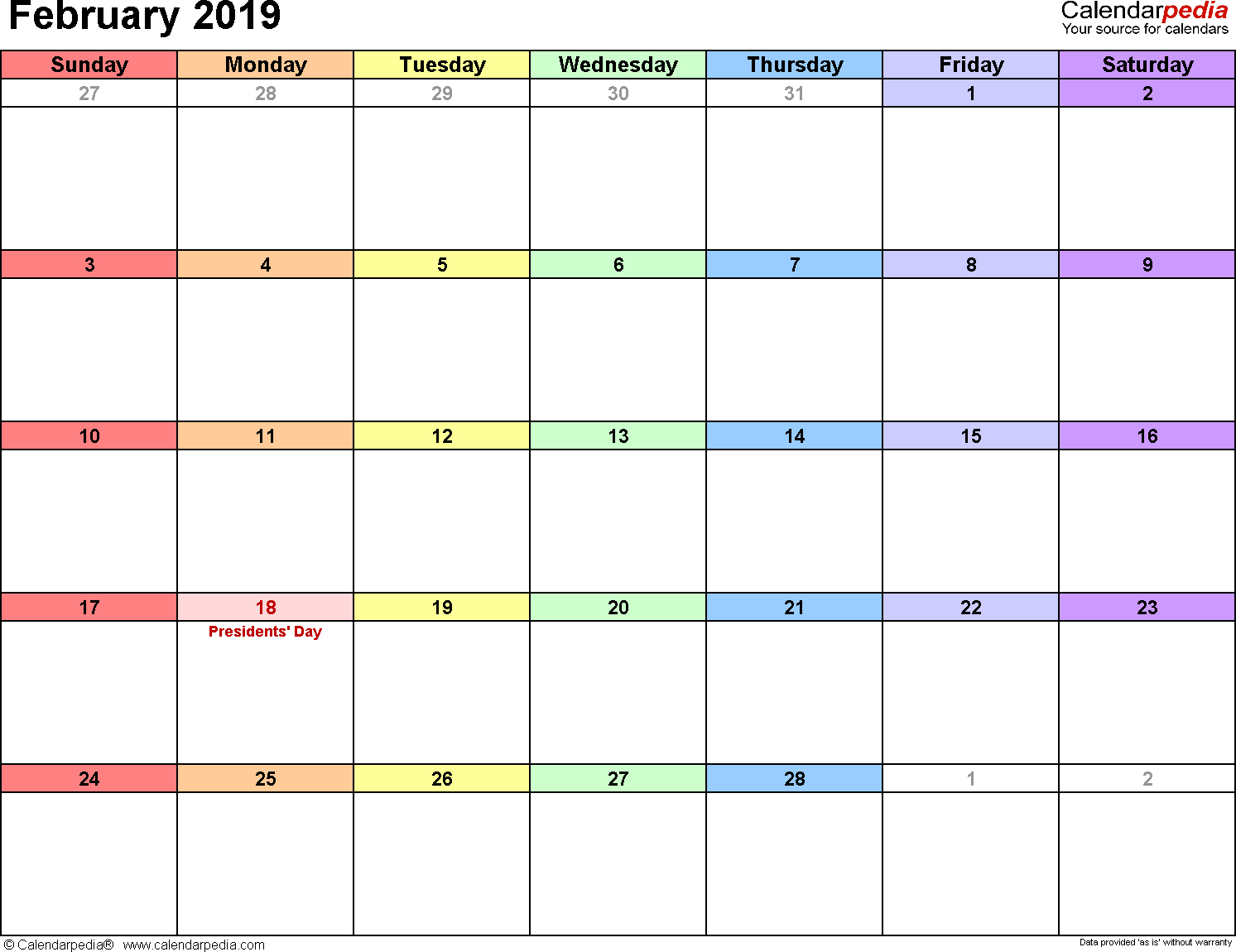 February 2019 Calendar Printable Template | Calendar 2019