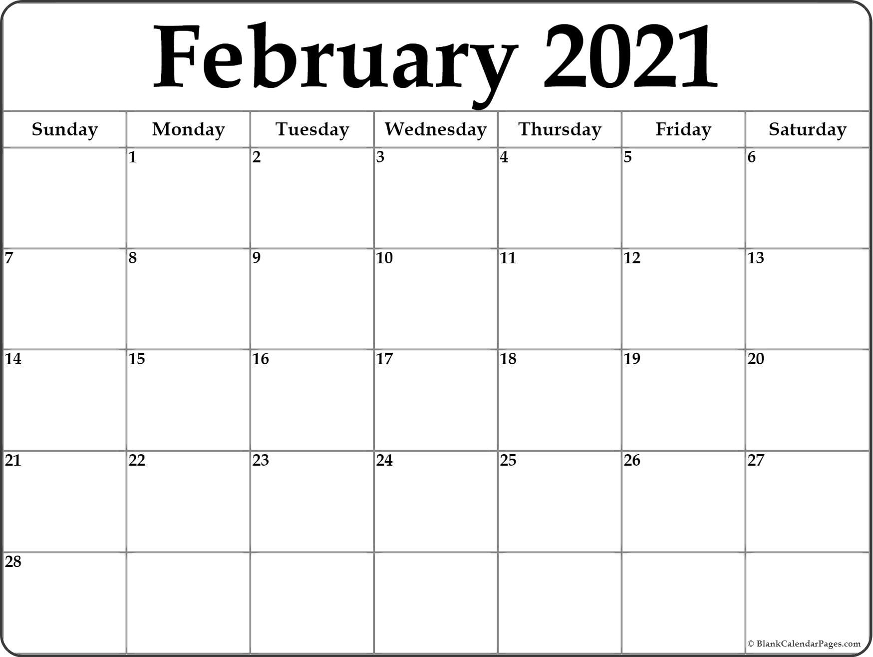 February 2021 Calendar | Free Printable Calendar Templates