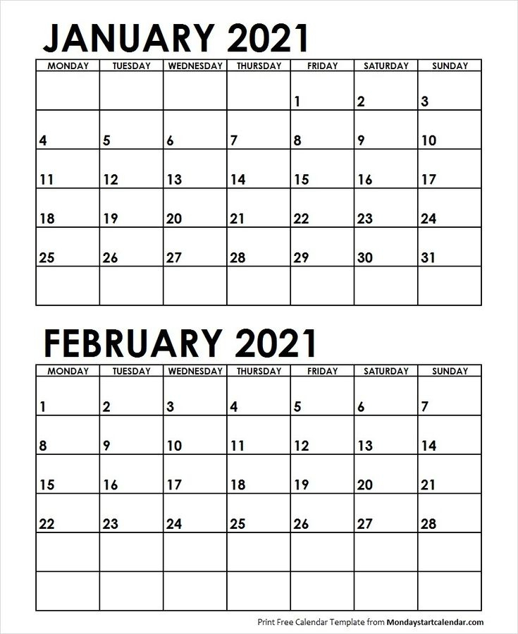 February Calendar 2021 Monday Start | Calendar Printables