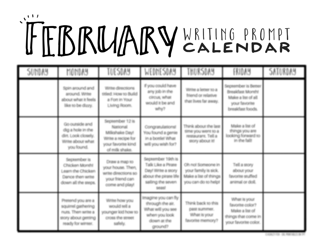 February Writing Prompts: Free February Writing Prompt