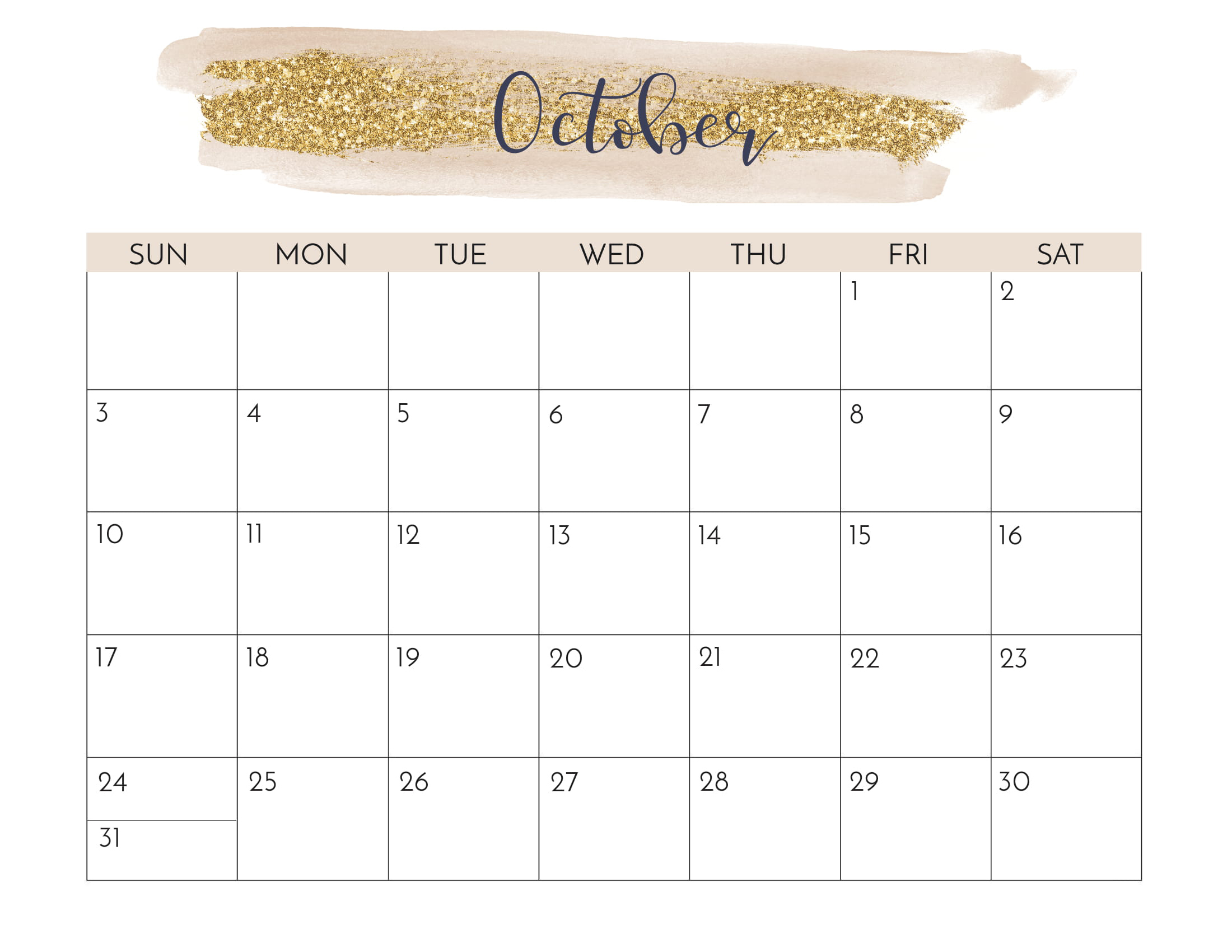 October Calendar 2021