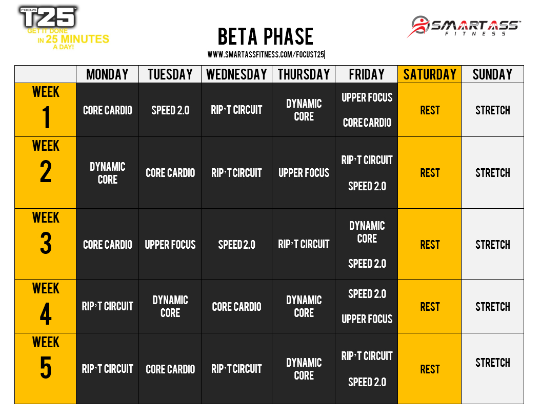 Focus T25 Beta Schedule | Focus T25 Workout Focus T25