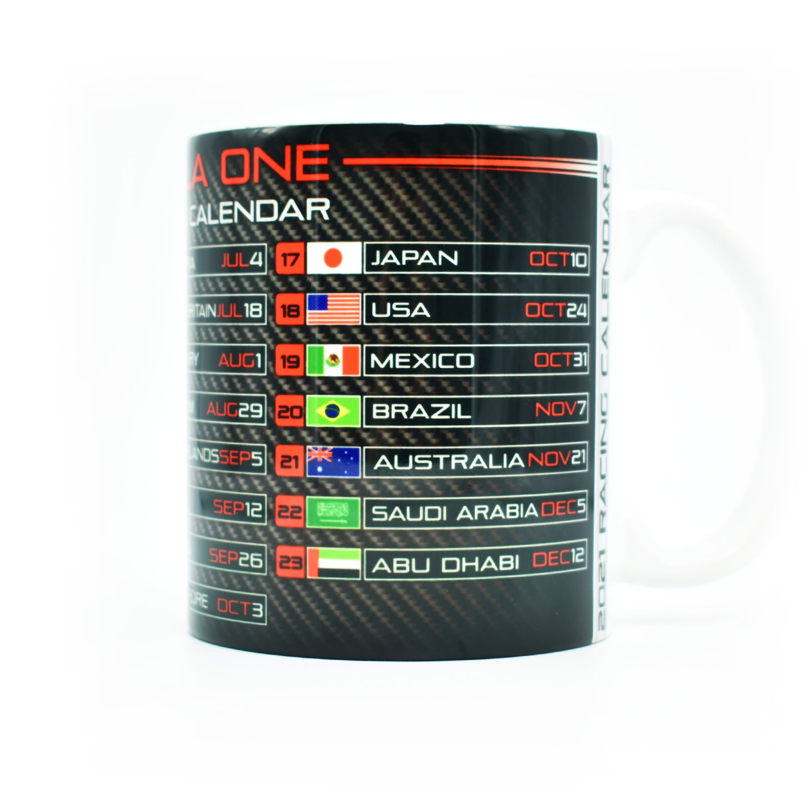 Formula One 2021 Season Racing Calendar Mug - Carbon Fiber