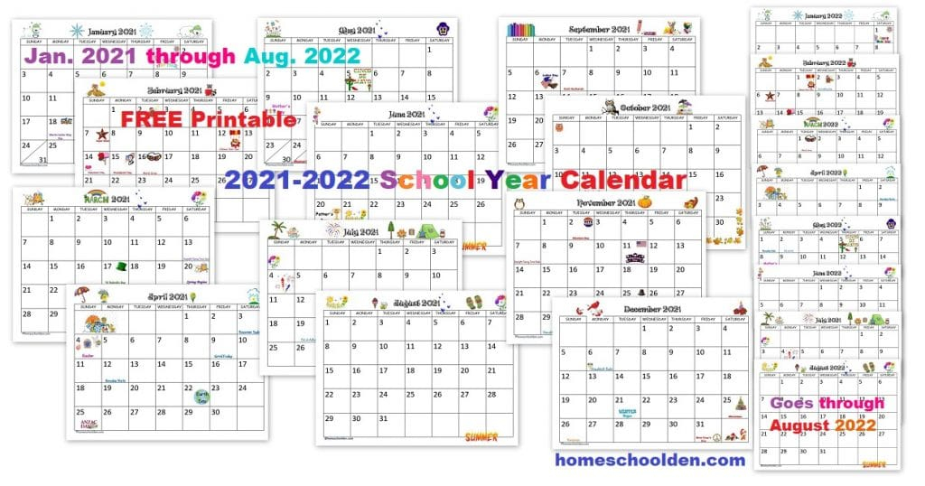 Free 2020-2021 Calendar Printable - Homeschool Den
