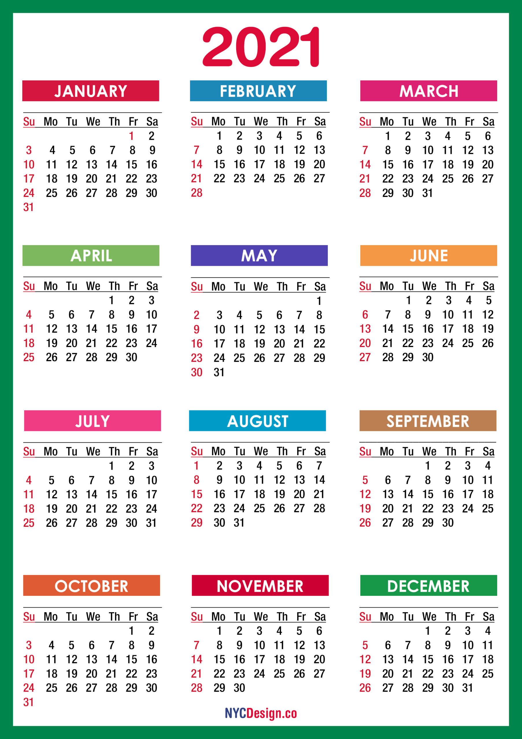 Free 2021 Calendar Printable Pdf | Free Letter Templates