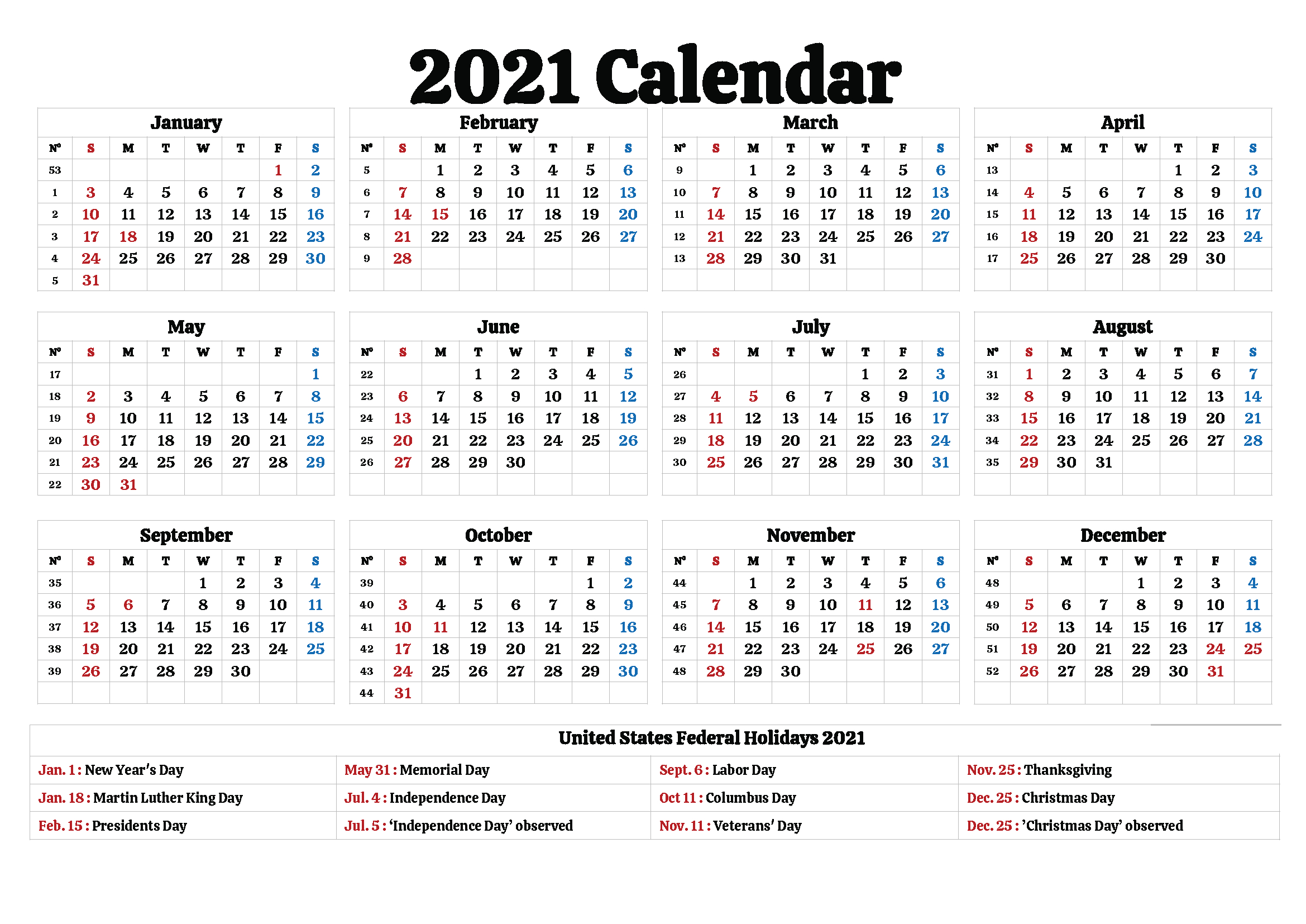 Free 2021 California Printable Calendar With Holidays [Pdf