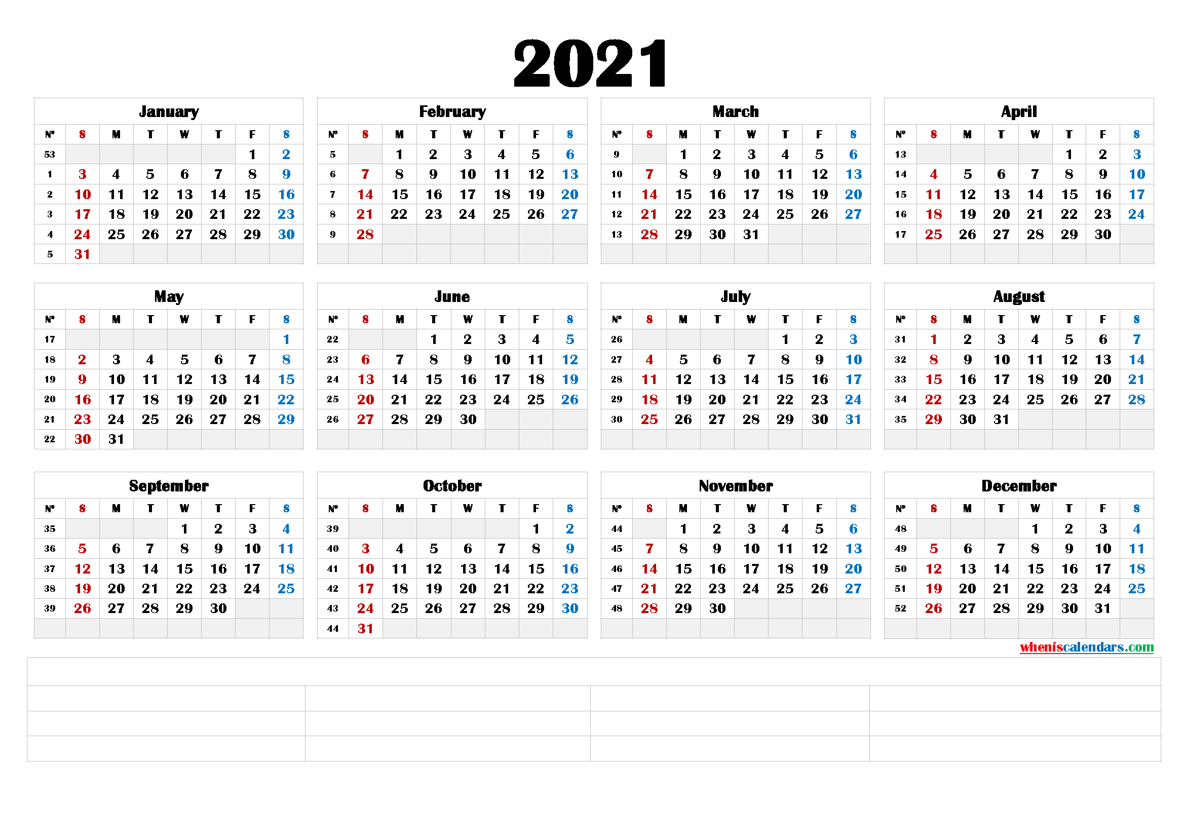 Free 2021 Yearly Calender Template - 24 Pretty Free
