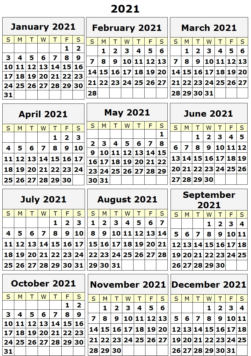 Free 2021 Yearly Calender Template : Printable Calendar
