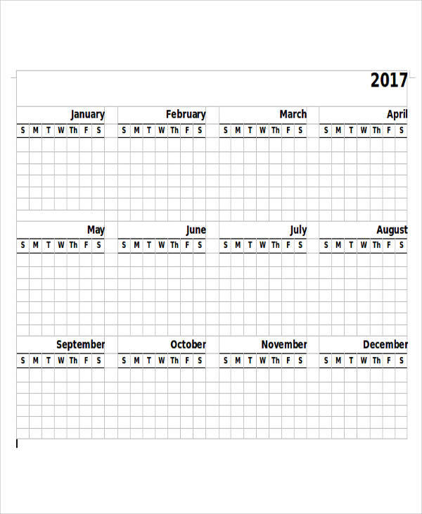 Yearly Blank Bold Print Calendar | Calendar Printables Free Templates