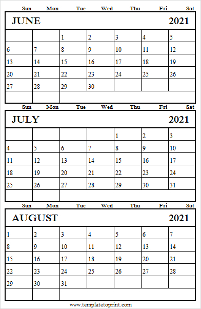 Calendar June July August 2021 | Calendar Printables Free Templates