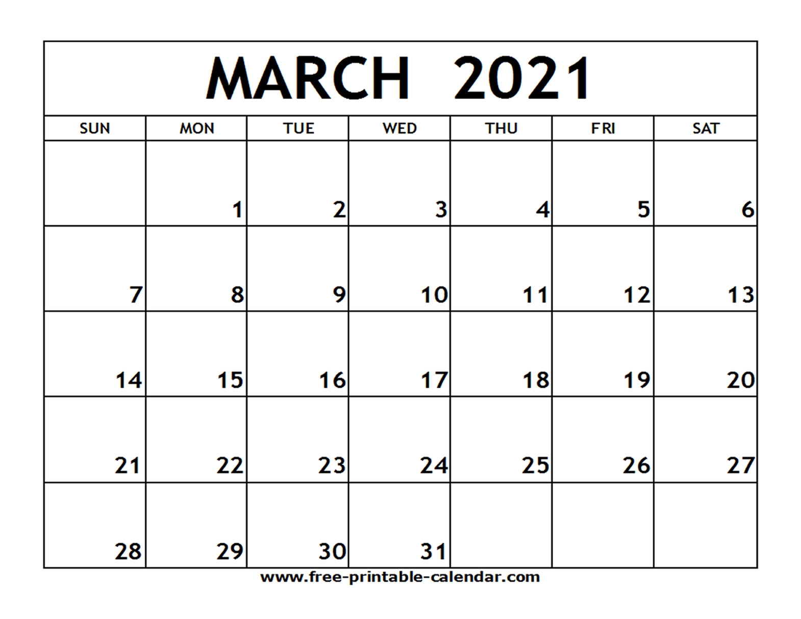 Free Blank Calendar March 2021 | Qualads