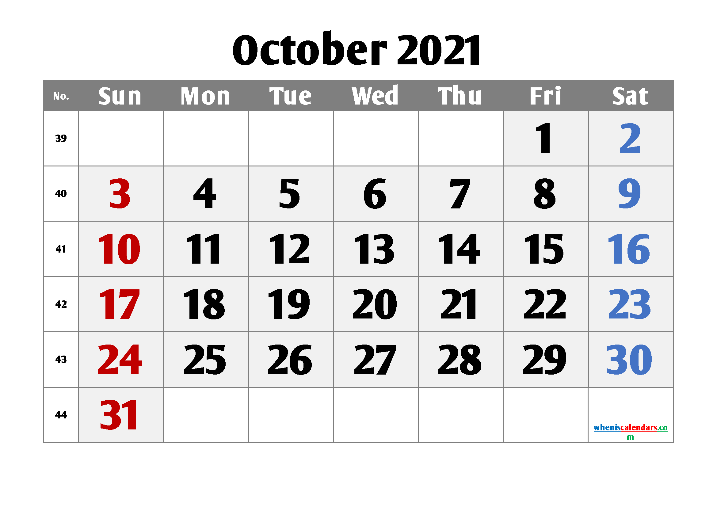 Free Calendar October 2021 Printable | Template