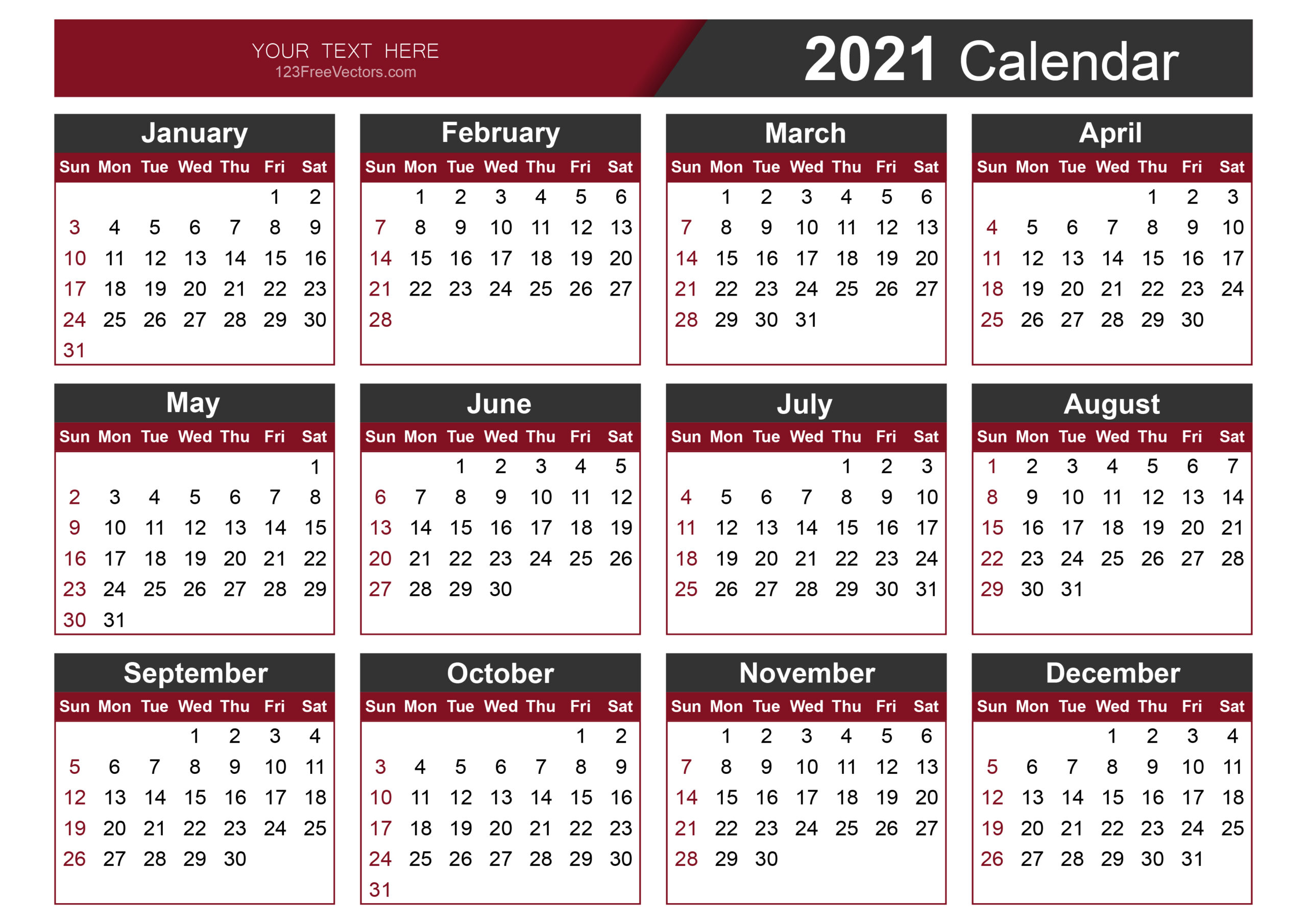 2021 Calendar Printable Online